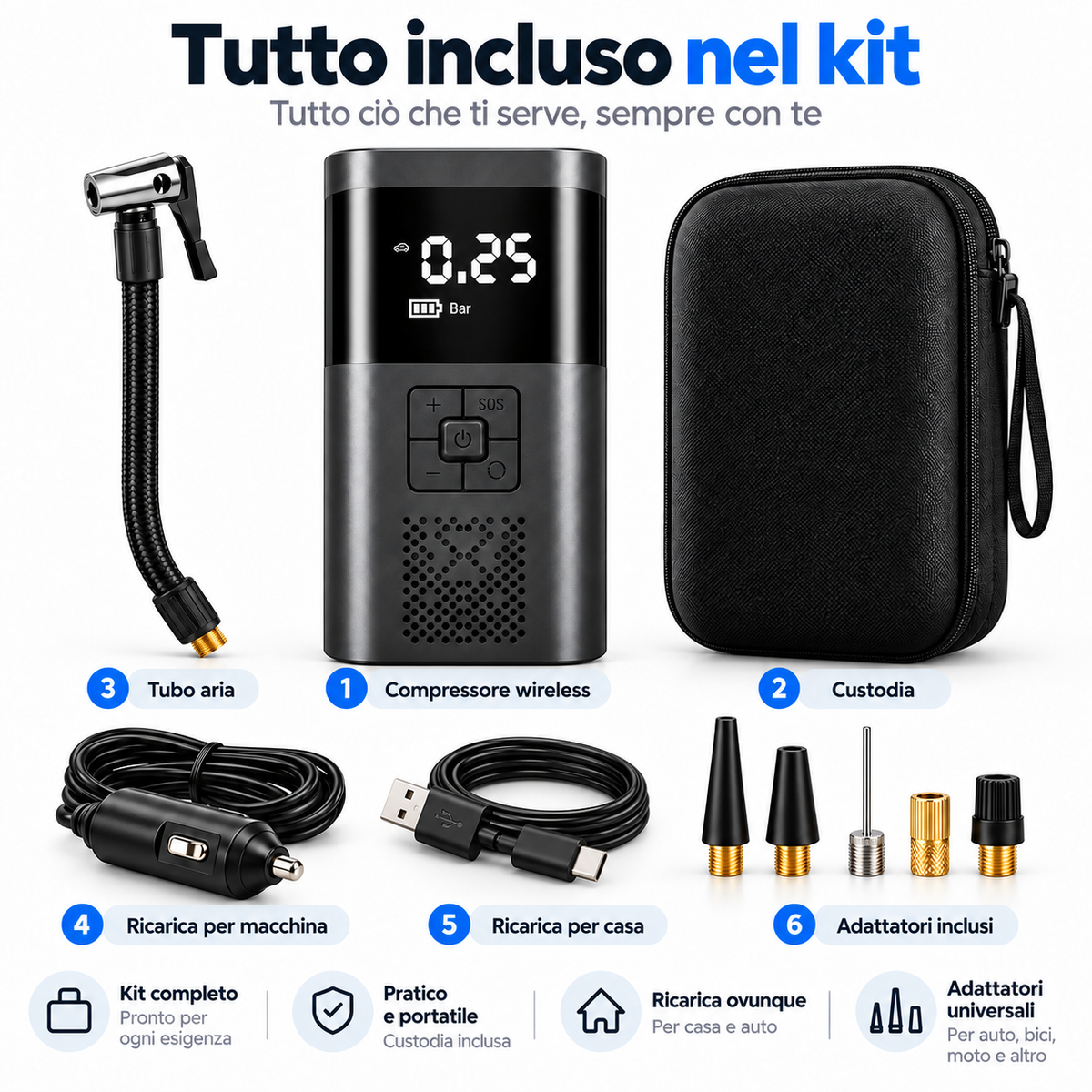 Novafy AIR PRO — Compressore Portatile Wireless con Torcia LED