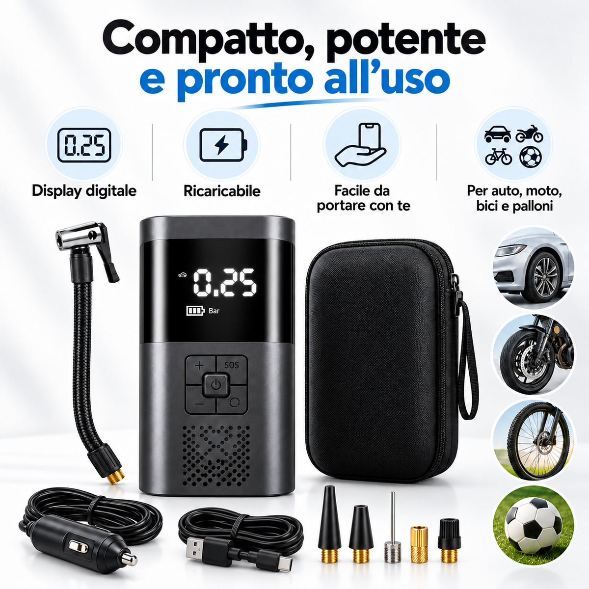 Novafy AIR PRO — Compressore Portatile Wireless con Torcia LED